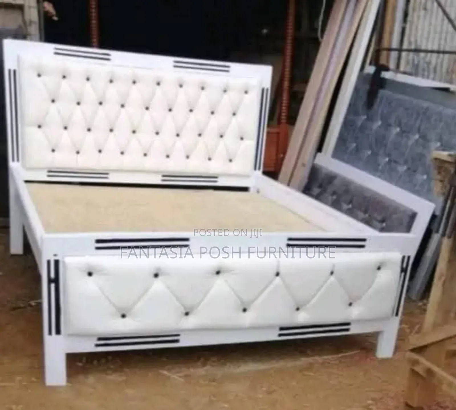 5x6 White Button-Tufted Bed With Black Trim