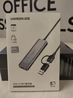 Ugreen 2 in 1 Usb/Type C to 4-Port Usb 3.0 Hub – Cr113 – Black