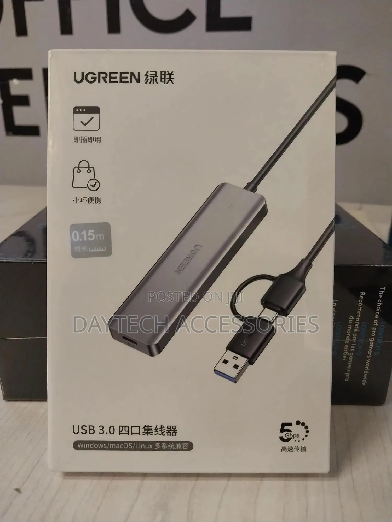Ugreen 2 in 1 Usb/Type C to 4-Port Usb 3.0 Hub – Cr113 – Black