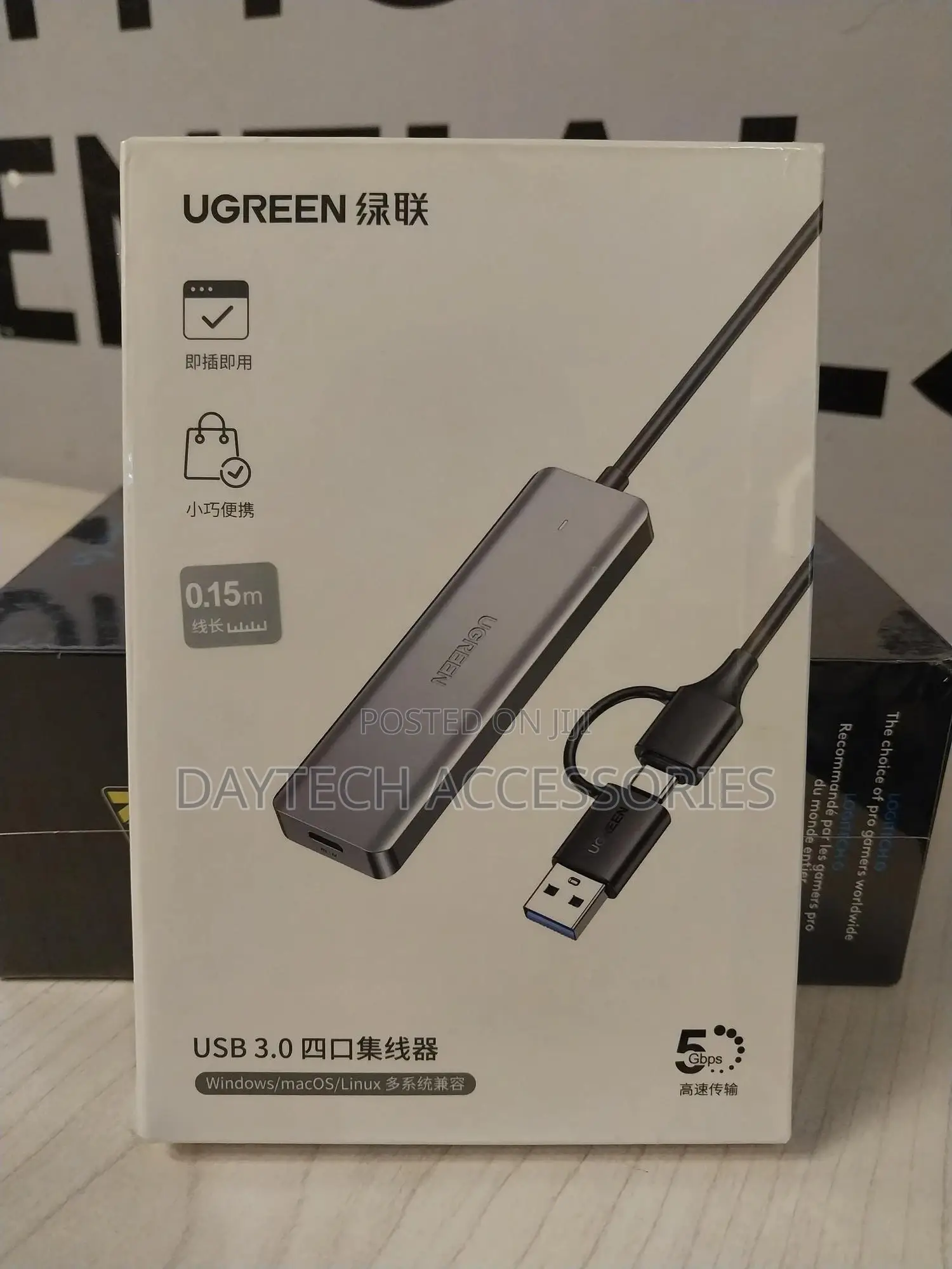 Ugreen 2 in 1 Usb/Type C to 4-Port Usb 3.0 Hub – Cr113 – Black