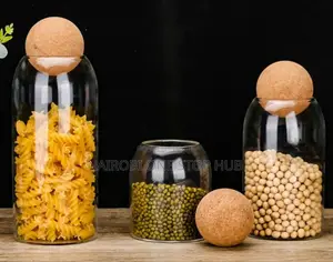 Elegant Glass Storage Jar With Cork Lid 3pcs