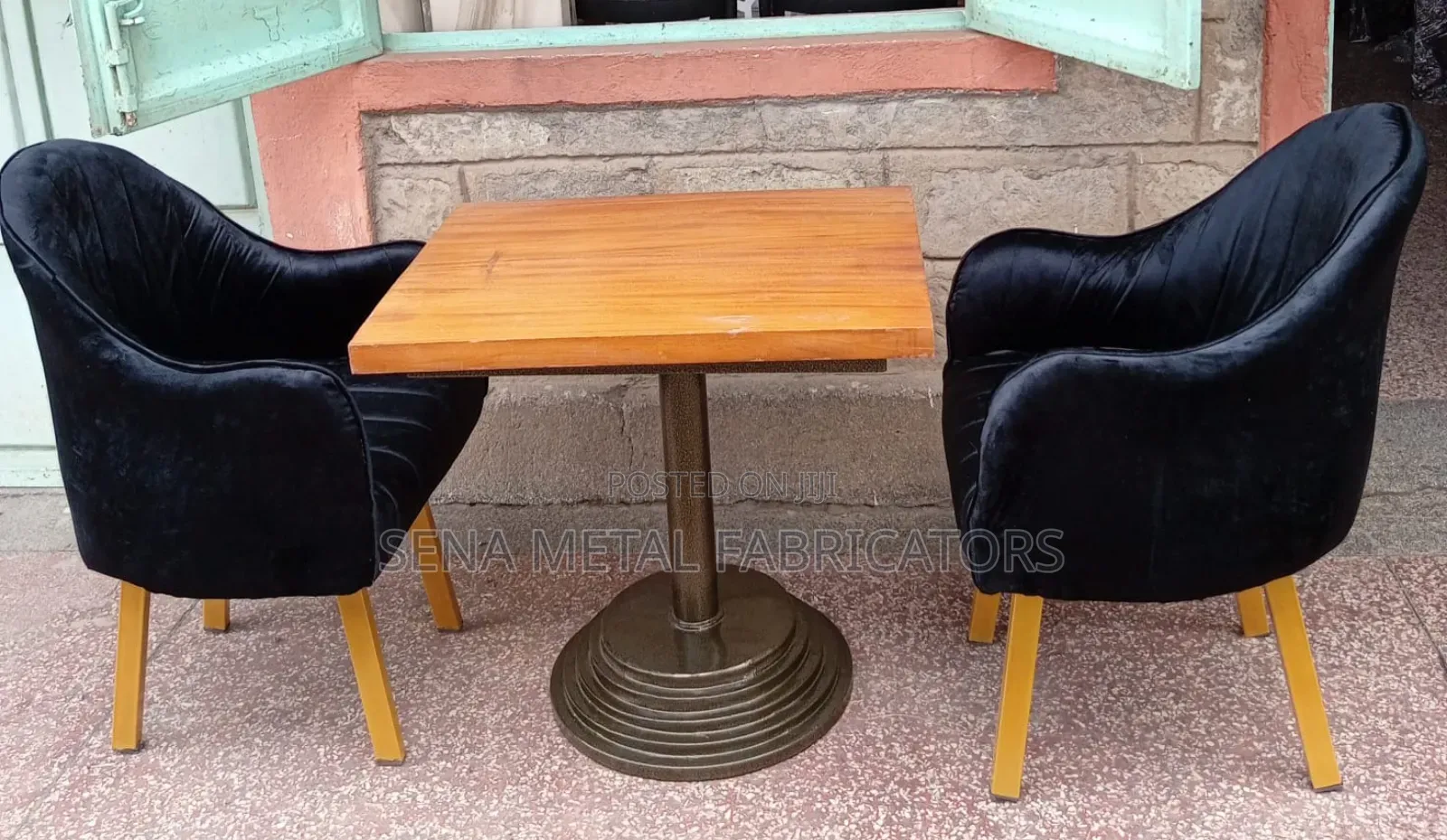 Mahogany Restaurant Square Table With Unique Metal Frame
