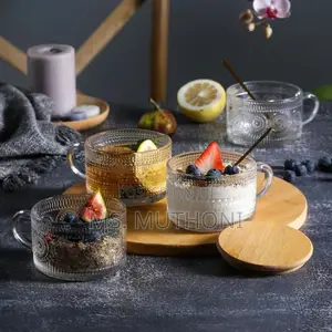 4 PCS Vintage Glass Coffee Mugs With a Bamboo Lid