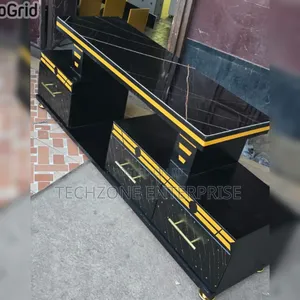 Executive 5 FTS Black and Gold With Marble Top Tv Stand With Shelf 
