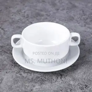 Set of 6pcs Ceramic Soup Bowl With 2 Handles and Saucer*
