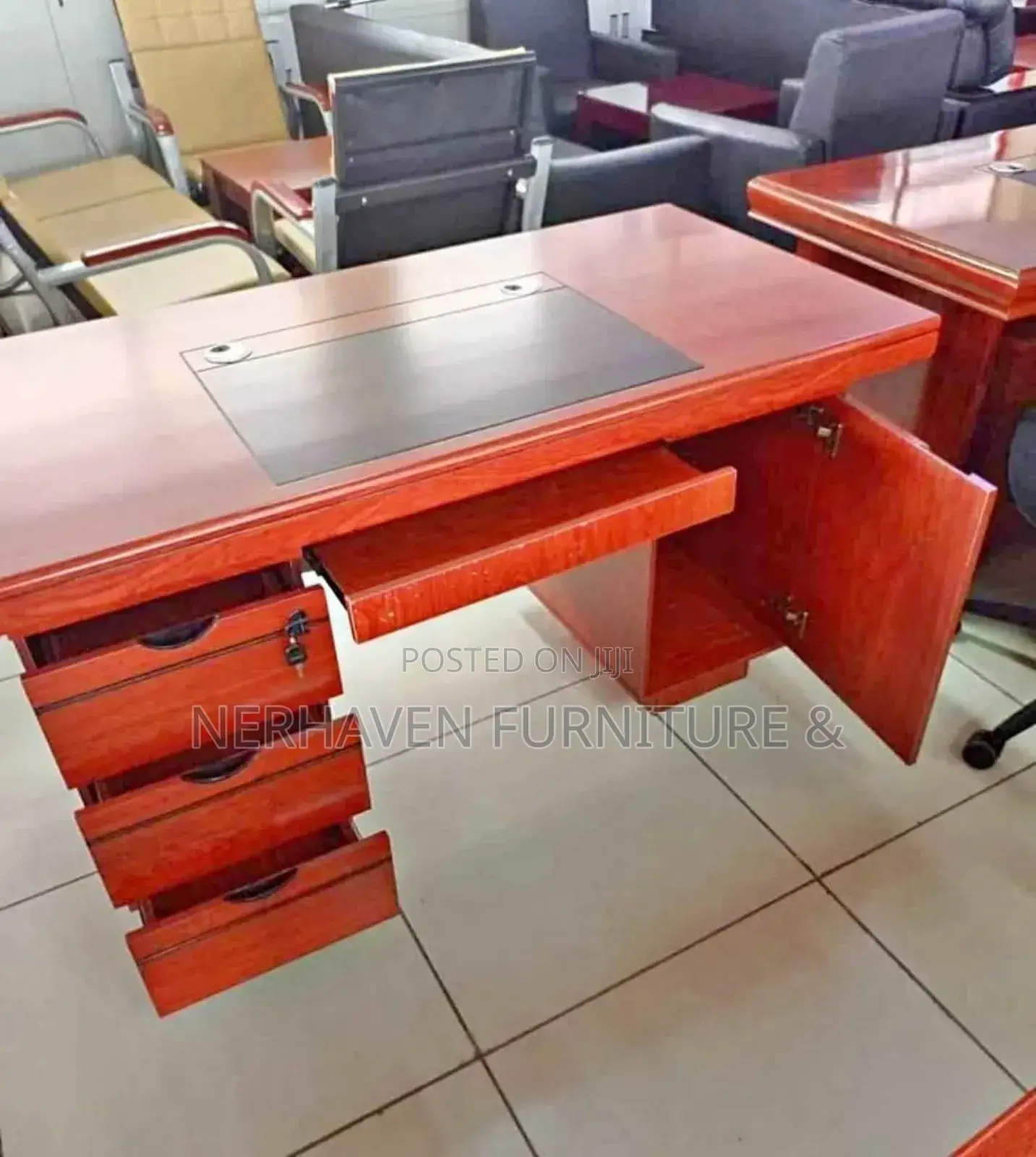 Modern Office Desk With Side Drawer Cable Ports