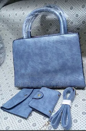 2 in 1 Women Office Handbag - Blue/Black Patch
