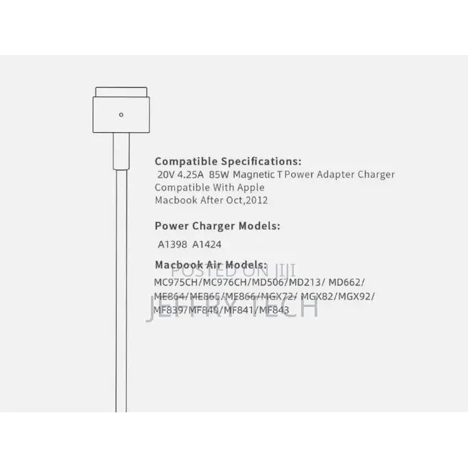 Macbook 85w Usb C to T-Tip Magnetic 2 Charging Cable Compatible