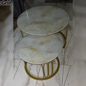 Modern Luxury 2in1 Pure Marble Nesting Tables With Gold Metal Stands,