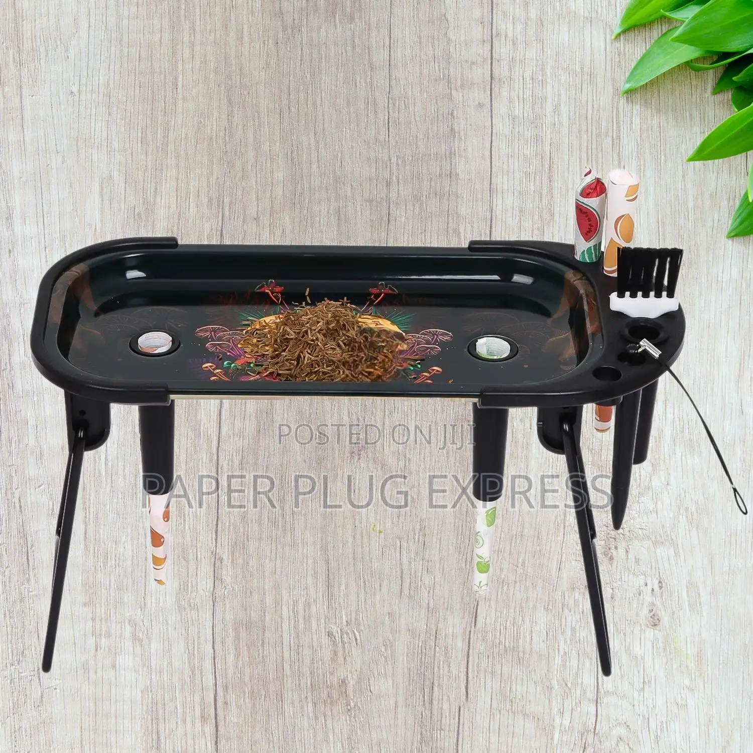 Ll-in-One Foldable Metal Rolling Tray With Cone Holder