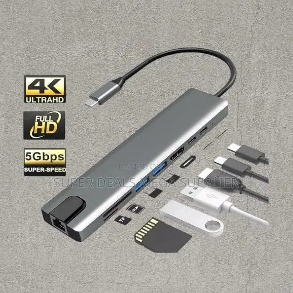 8 in 1 Type C Multi Function Hub Hdmi Usb 3.0 Sd Tf Ethernet Port