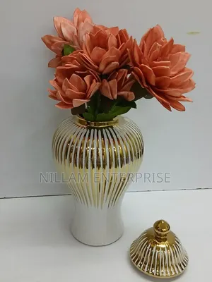 Ceremic Gold-Plated White Vase-Ginger