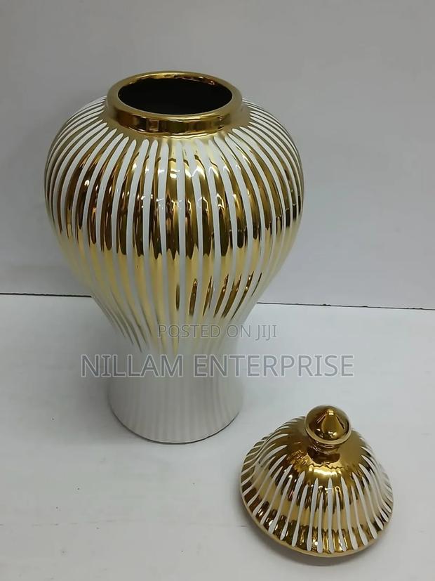 Ceremic Gold-Plated White Vase-Ginger - thumbnail 2