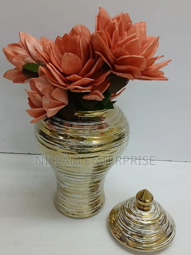 Ceremic Gold-Plated White Vase-Ginger - thumbnail 3