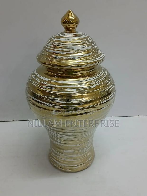 Ceremic Gold-Plated White Vase-Ginger - thumbnail 4
