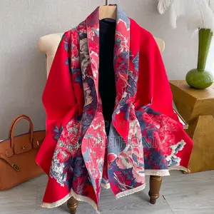 Chic Purple / Red / Pink Floral Cashmere Scarf Shawls