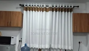 White Kitchen Window Sheers With A Touch Of Brown Curtain