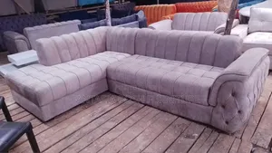 Fabric L-Shaped Sectional With Channel Tufting