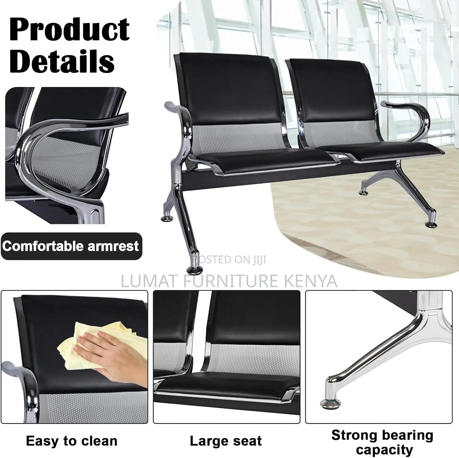 2 Link Seater Padded Waiting Bench