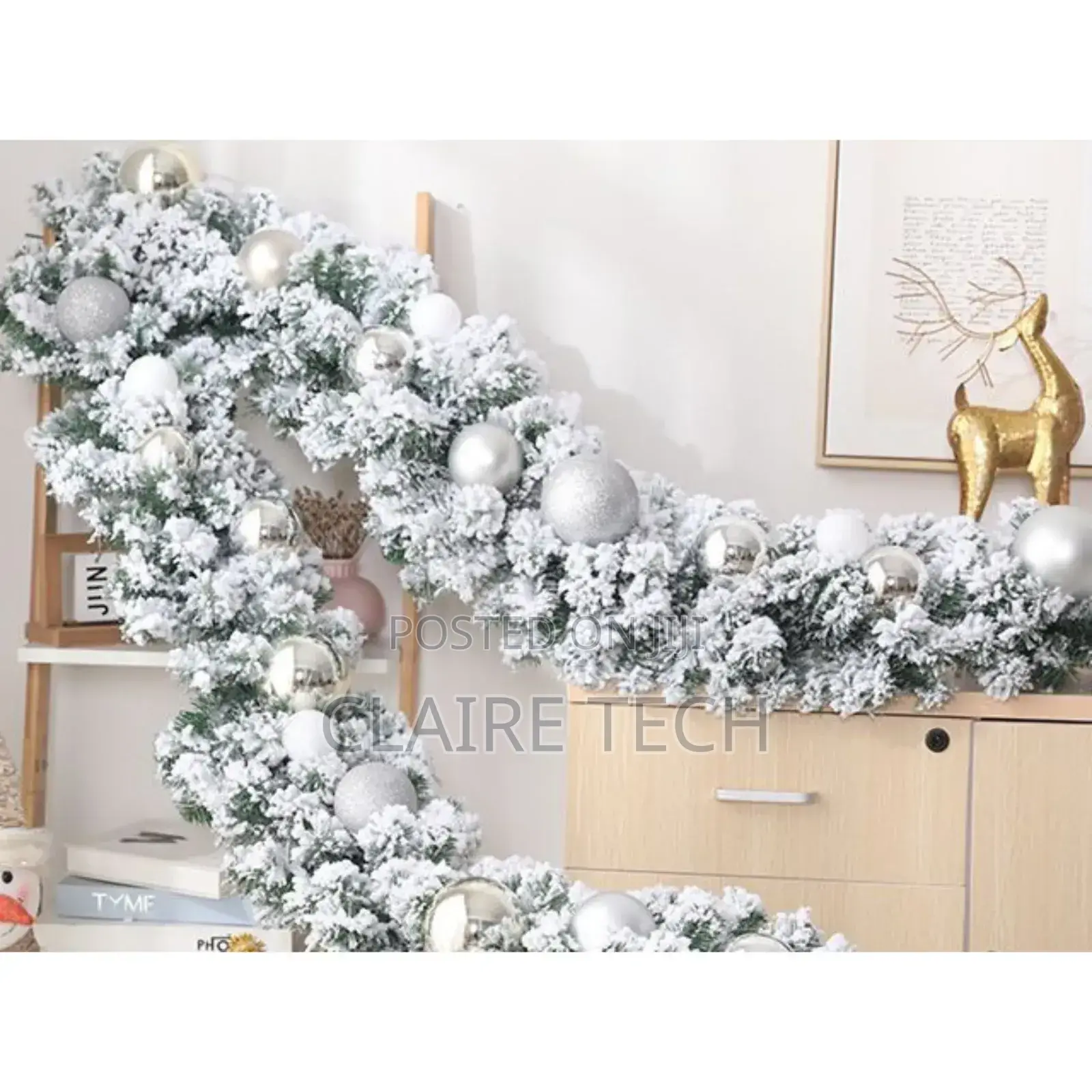 2.7m Christmas Pine Garland Snow