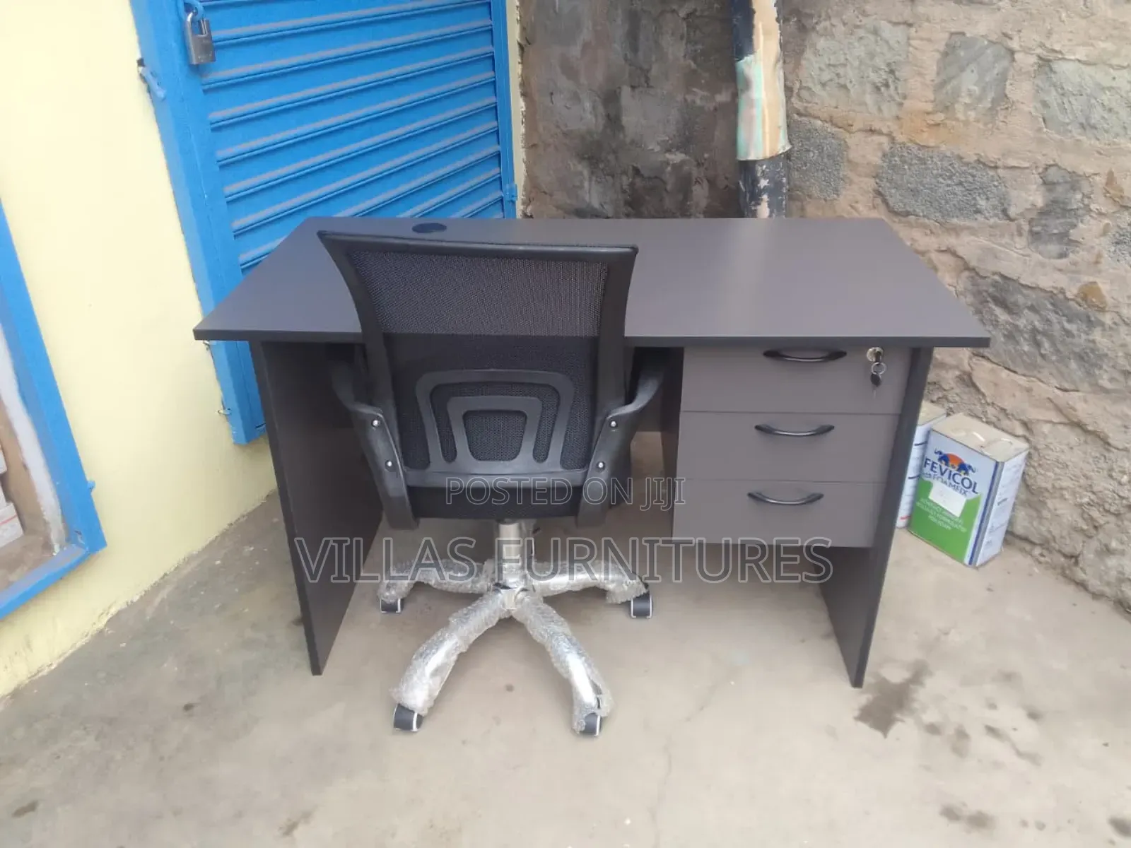 Grey Office Desk and Computer Mesh Chair