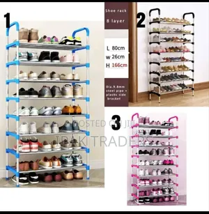 8 Tier Metallic Shoe Rack Color : *Black*, *Blue* , *Pink*