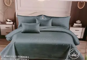 Grey Coloured Strip Cotton Duvet Cover Set