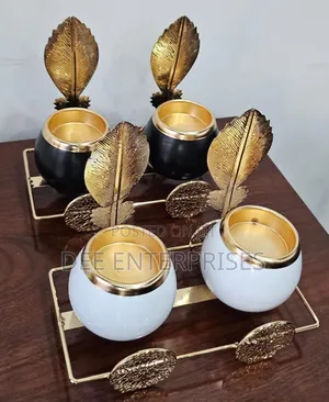2in1 Ceramic Candle Holder in Gold Leaf Stand