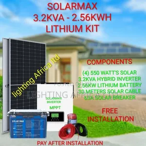 3.2kva Hybrid Inverter -(2)300ah Lithium Battery (4)550w Solar System