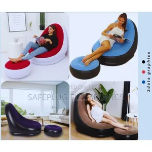 Inflatable Seat + Footrest W/ Pump - Navy/Red/Light Blue