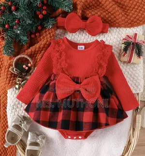 Infant Baby Girl Christmas Onesie With Headband* (3-12 Months )