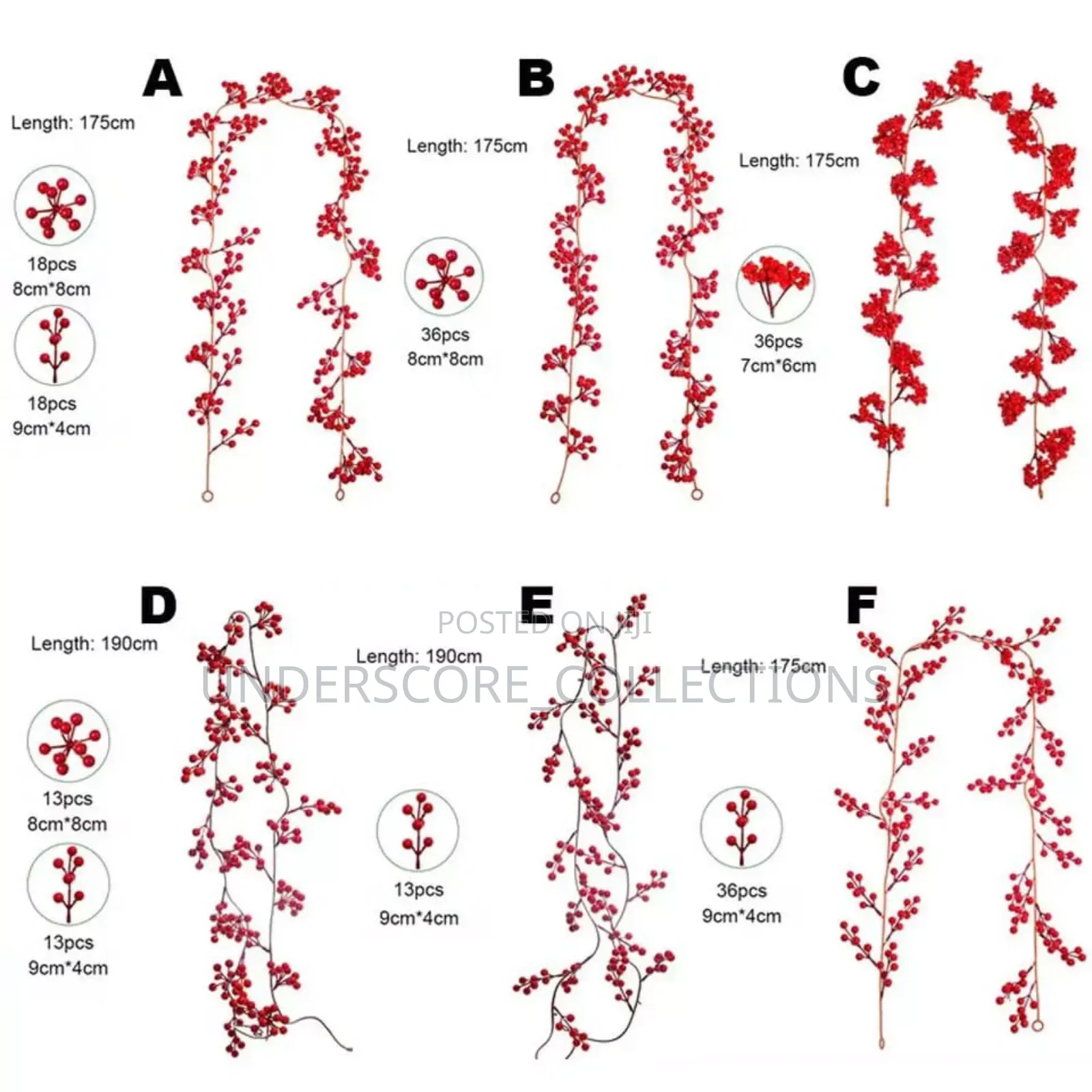 Code a to F *Artificial Red Berry Plants Christmas Garland*