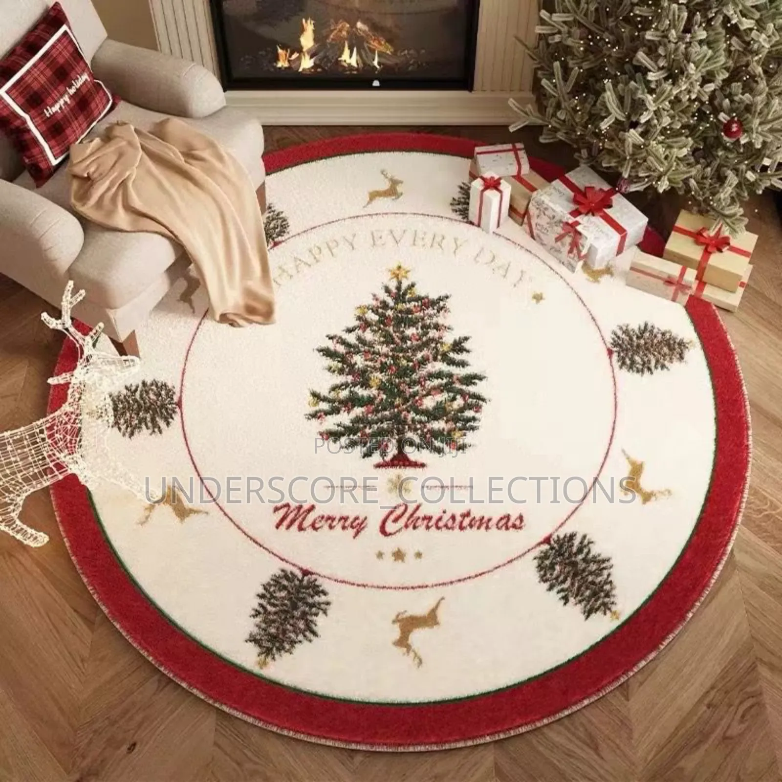 Circular New Year and Christmas Atmosphere Mat