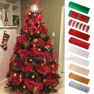 Gold White Mesh Ribbon Diy Xmas Tree Glitter Mesh