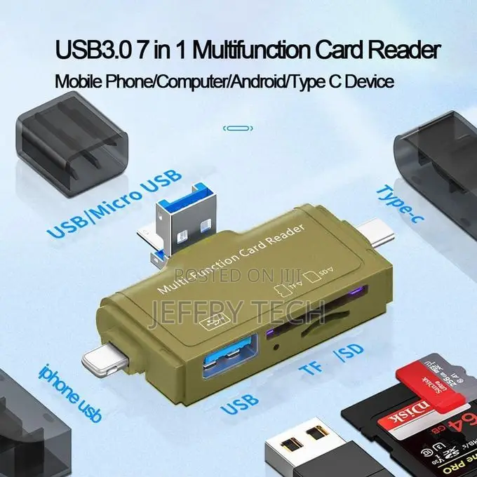 Sd Card Reader, 7-in-1 for Apple Type-C Android Phone Computer Otg