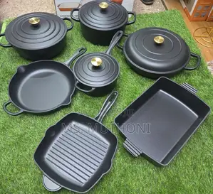 Matte Black With Gold Knobs 11 PCS Enamel Cast Iron Cooking P