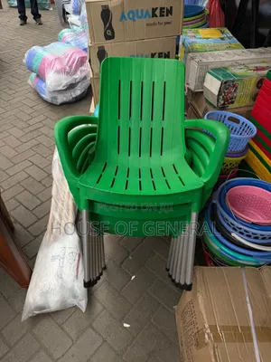 Green Plastic Chair With Metal Legs. Strong and Durable Chair