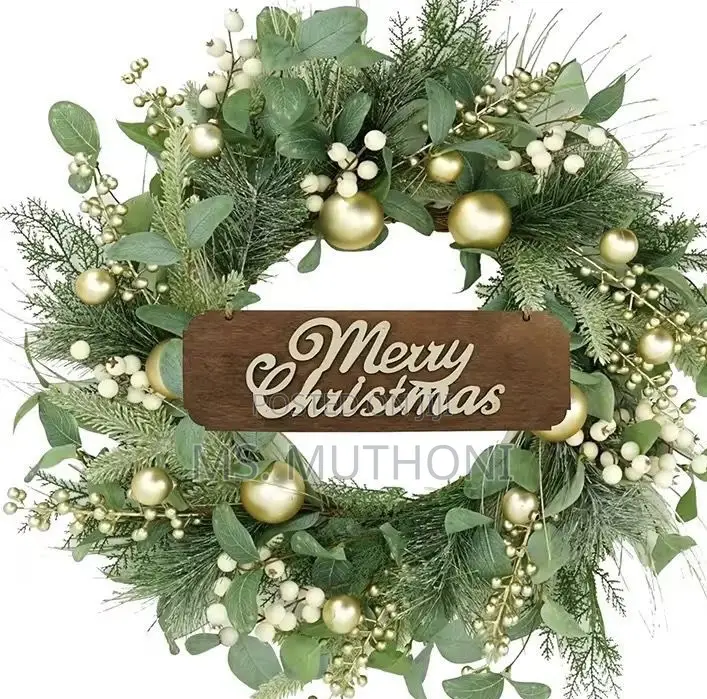 50 Cm Green Eucalptys Wreathe With Baubles