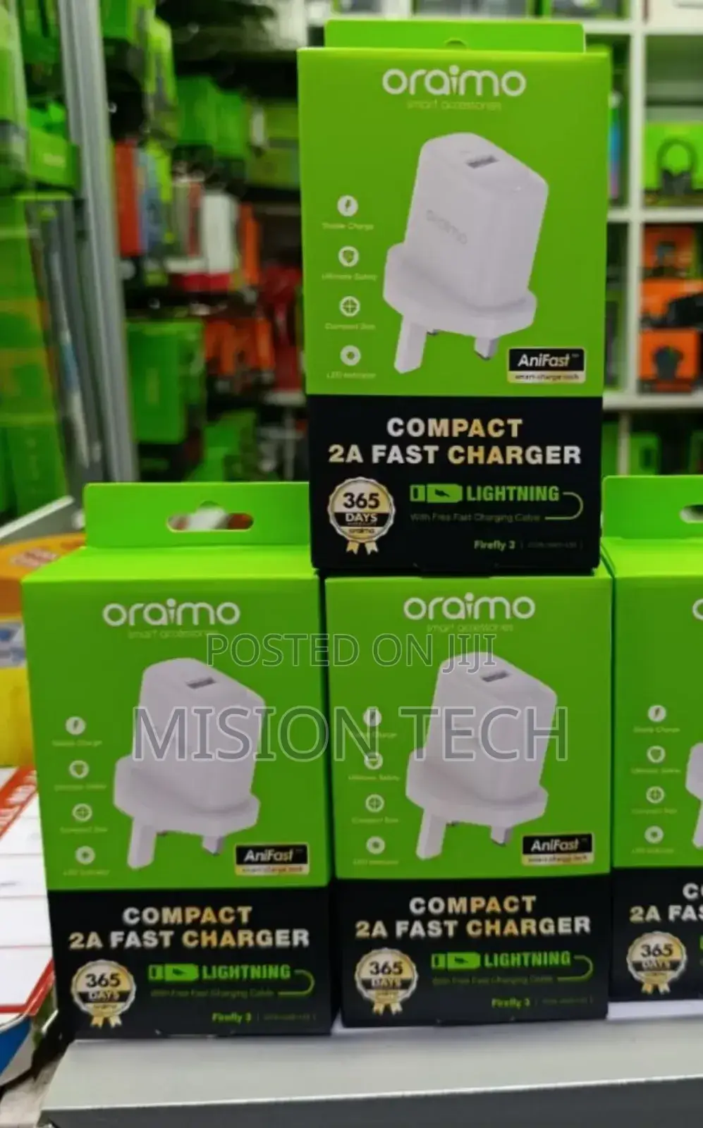 Oraimo Compact 2a Fast Charger With Lightning Cable 