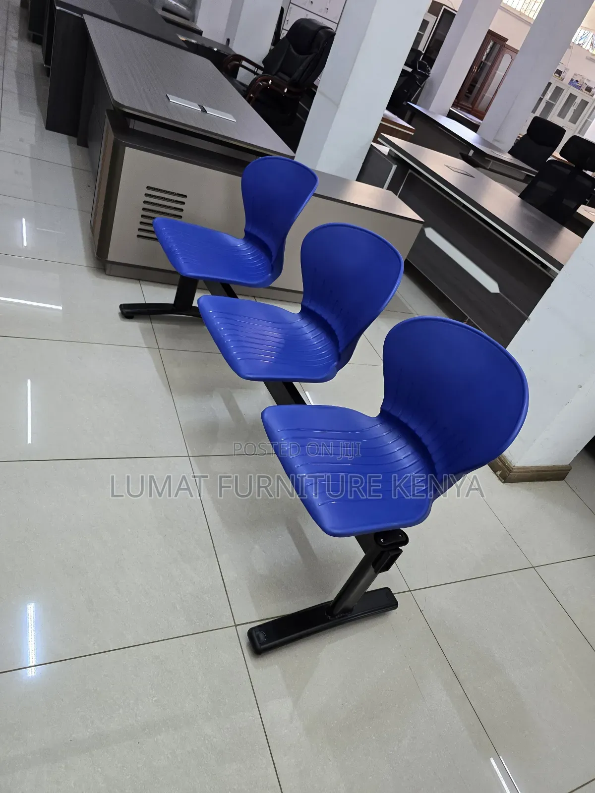 Triple Blue Plastic Waiting Bench