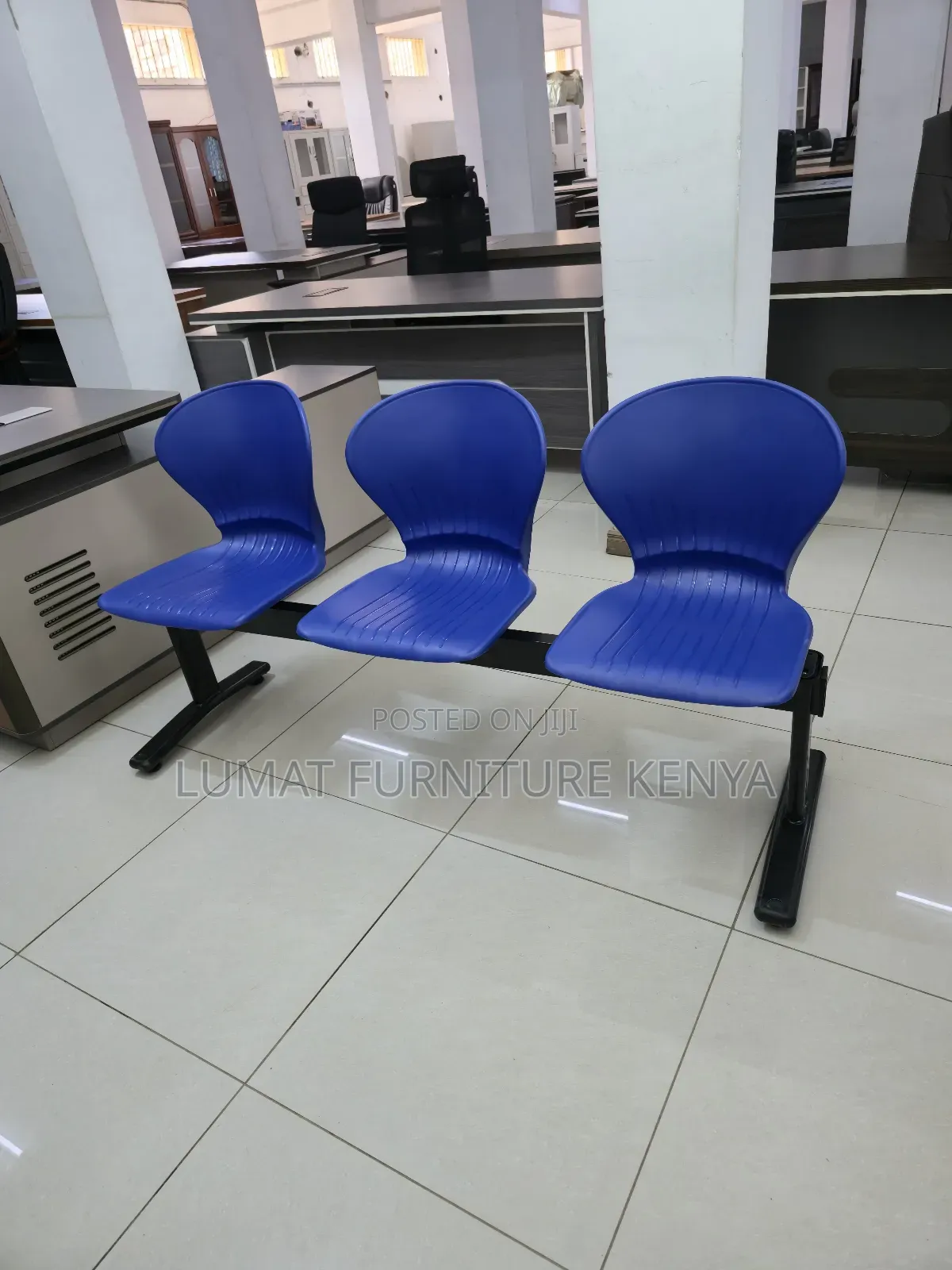 Triple Blue Plastic Waiting Bench