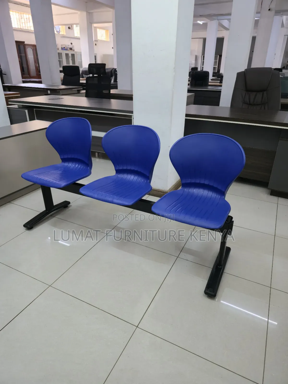 Triple Blue Plastic Waiting Bench
