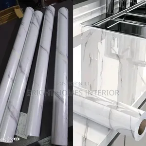 White Marble Wallpaper for Tables and Tv Stand