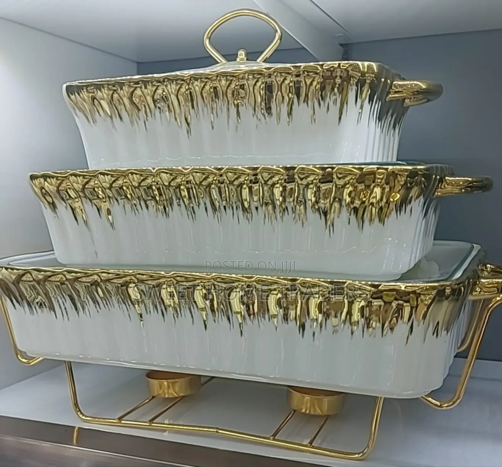 3pcs Gold Ceramic Chaffing Dish