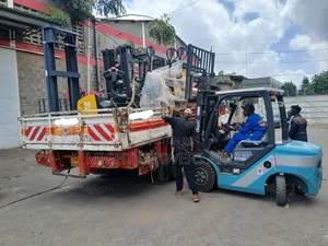 Trailer With Crane Ready for Transportation and Hoisting