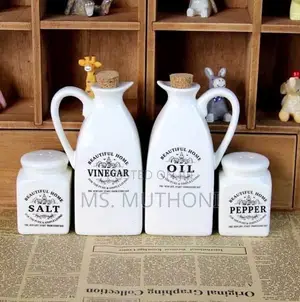 Bone China Ceramic Oil Vinegar Set With Salt Pepper Shakers