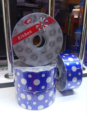 Royal Blue-Dotted White Ribbons for Decoration