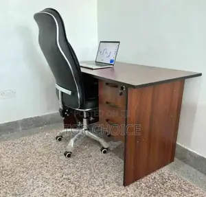 Dark Walnut Office Table and Leather Chairs