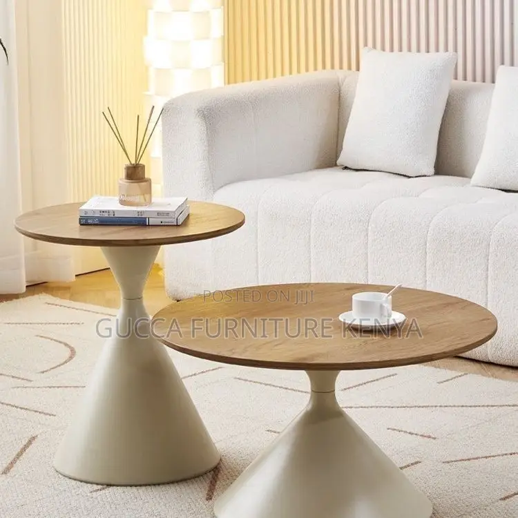 Modern Twin Round Wooden Top Reception Coffee Table
