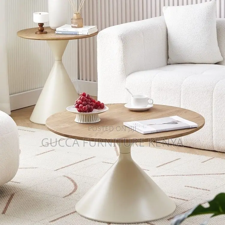 Modern Twin Round Wooden Top Reception Coffee Table